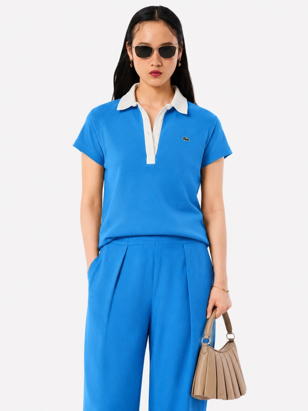 Vintage Blue Lacoste Polo White Trim Collar contrast Medium